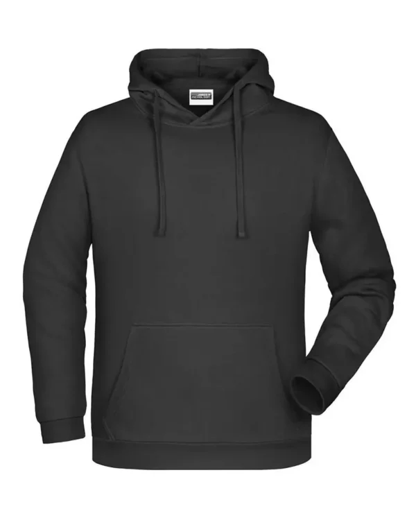 JN796, Basic Hoody Man, JAMES & NICHOLSON 80% cotone, 20% poliestere. Felpa da uomo felpata internamente, cappuccio doppio strato con coulisse, tasca a canguro, banda parasudore nel colletto, polsini con elastane