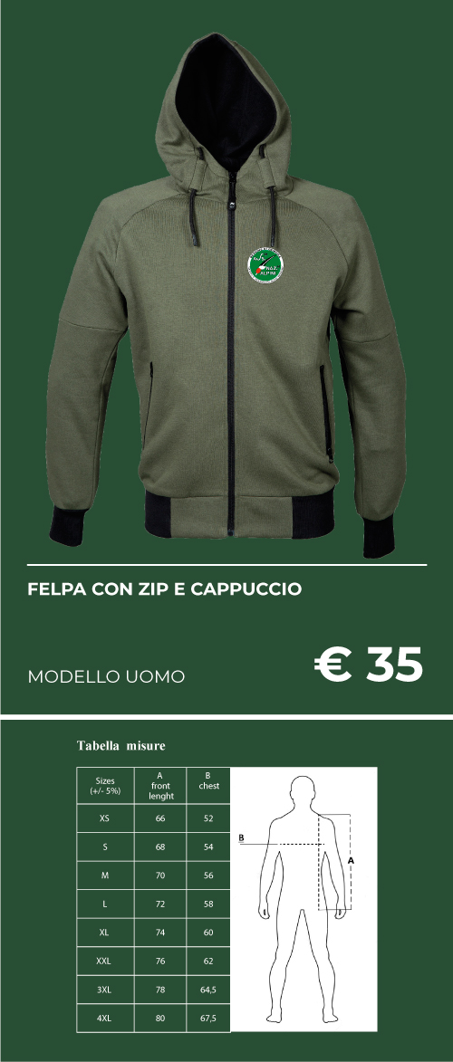 Felpa Zip e Cappuccio Uomo colore army